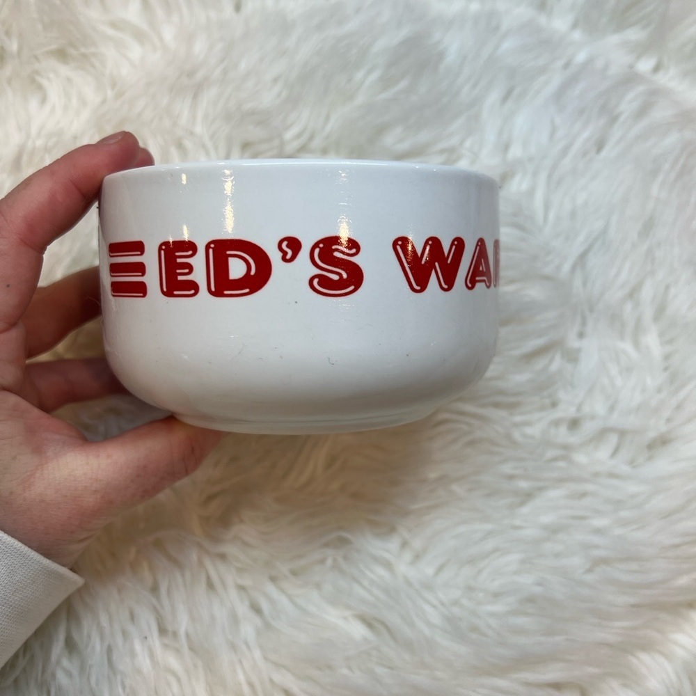 White Bowl “Ed’s Warm Nuts” Red Text